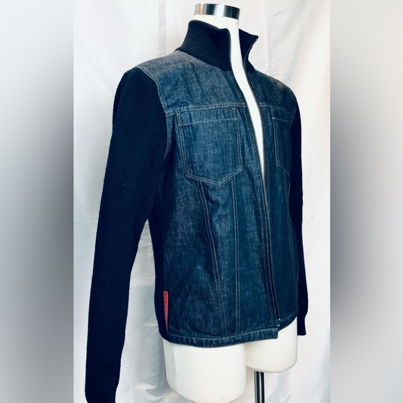 Vintage Prada Sport Navy denim sweater hybrid jacket sz 50 - Picture 1 of 16